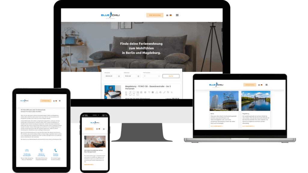 Empaweb by Nicole Webentwicklung in WordPress - Portfolio responsive Website Blue Chili Apartments